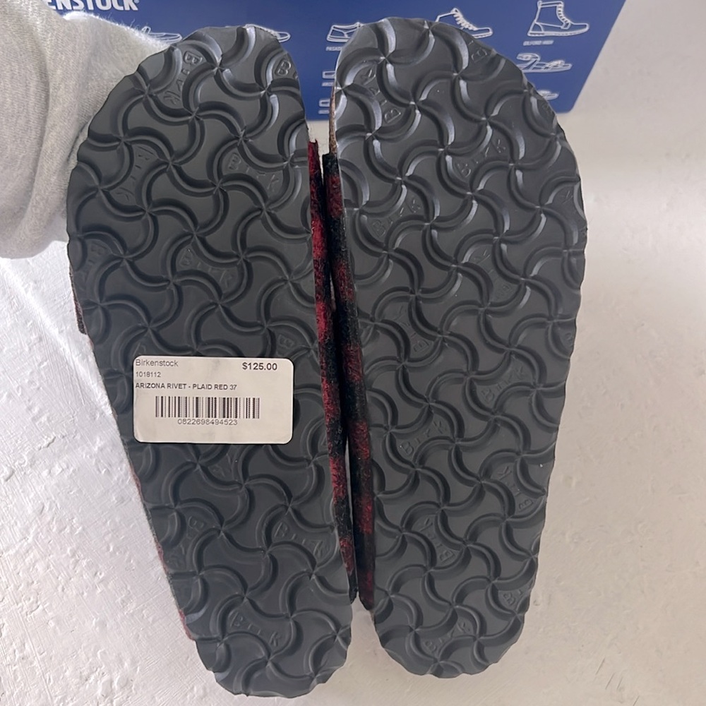 Birkenstock Arizona Rivet Plaid Red Shearling Wool Narrow - Picture 6 of 7